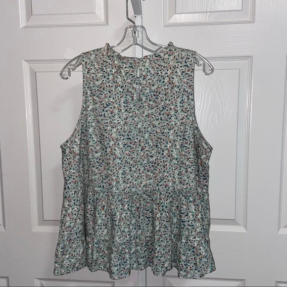 Universal Thread Green Floral Flounce Ruffle Tunic Top XL Sleeveless High Neck - Picture 7 of 12